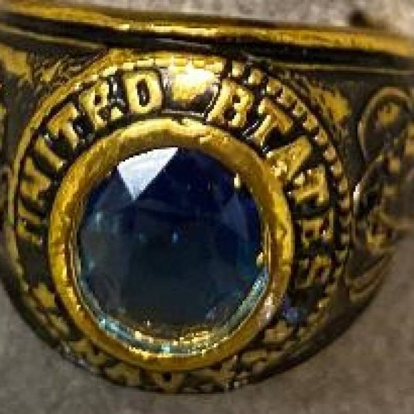 US Navy Ring blue sapphire crystal 18kt 12 AND13 NW - Picture 2 of 6